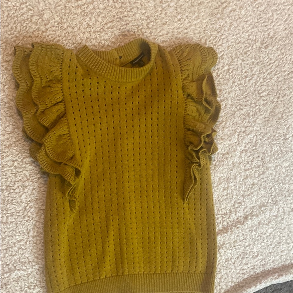 Who What Wear Olive Green Ruffle Sweater
